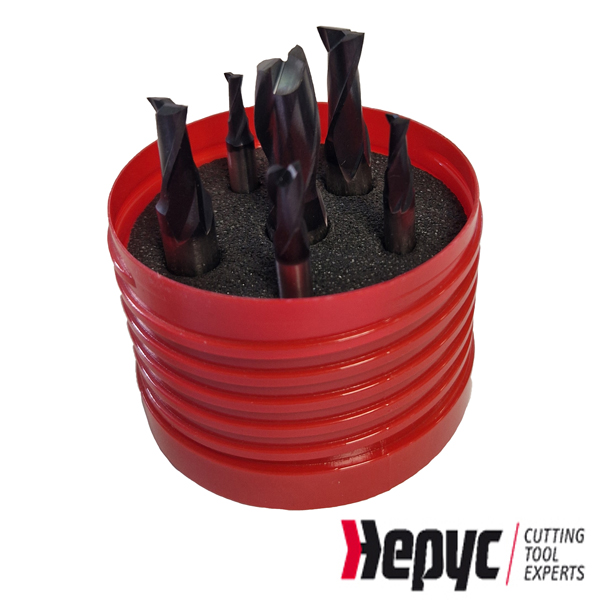 Hepyc 2-snijder HSSE TIALN spiebaanfrees set 6dlg