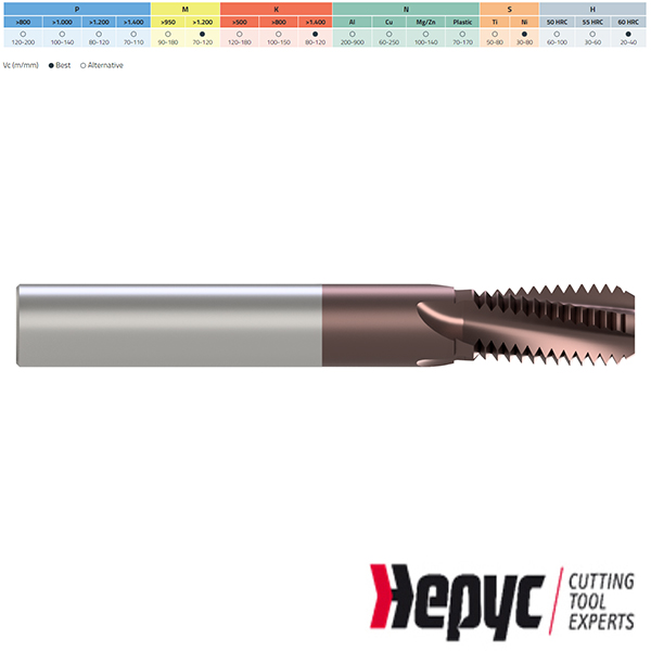 Hepyc Draadfrees HM TIALCN 4Z G1/4-3/8-19h