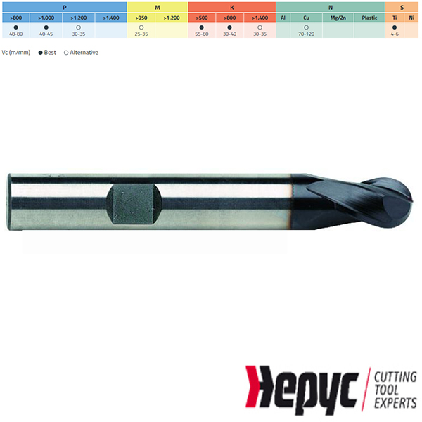 Hepyc Radiusfrees HSSE TIALN Weldon 2Z/16 12mm