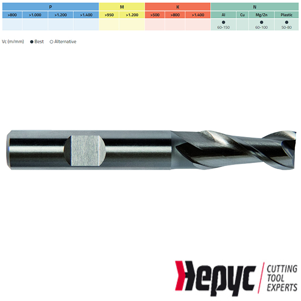 Hepyc spiebaanfrees HSSE W (Alum) Weldon 2Z/40 18mm